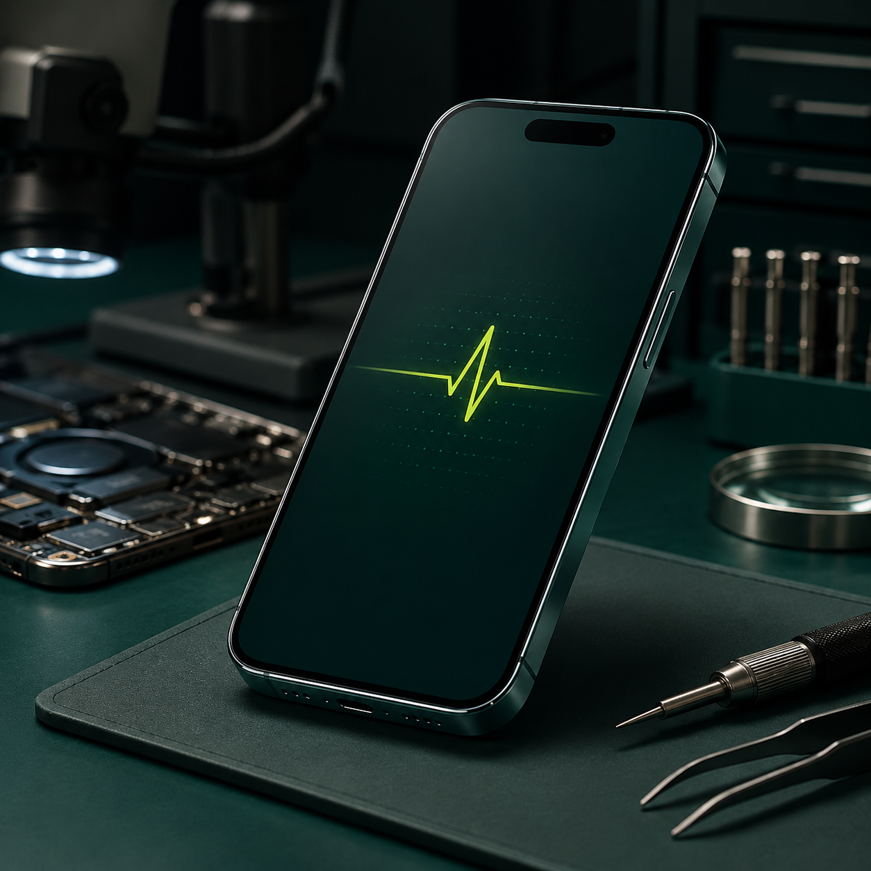 Celular en una mesa de trabajo profesional de Móvil Pro